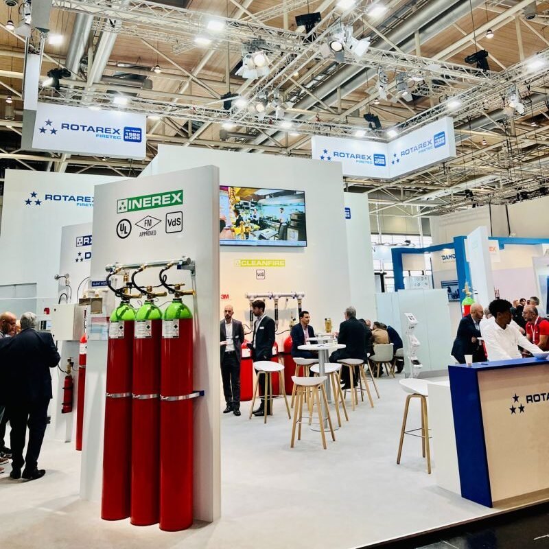 A cutting-edge Rotarex Firetec booth at Interschutz 2022, showcasing advanced fire protection solutions and systems.